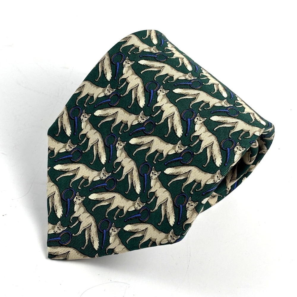 Brooks Brothers Makers Tie Mens OS Green Fox Stirrup Silk USA HandMade Hunting